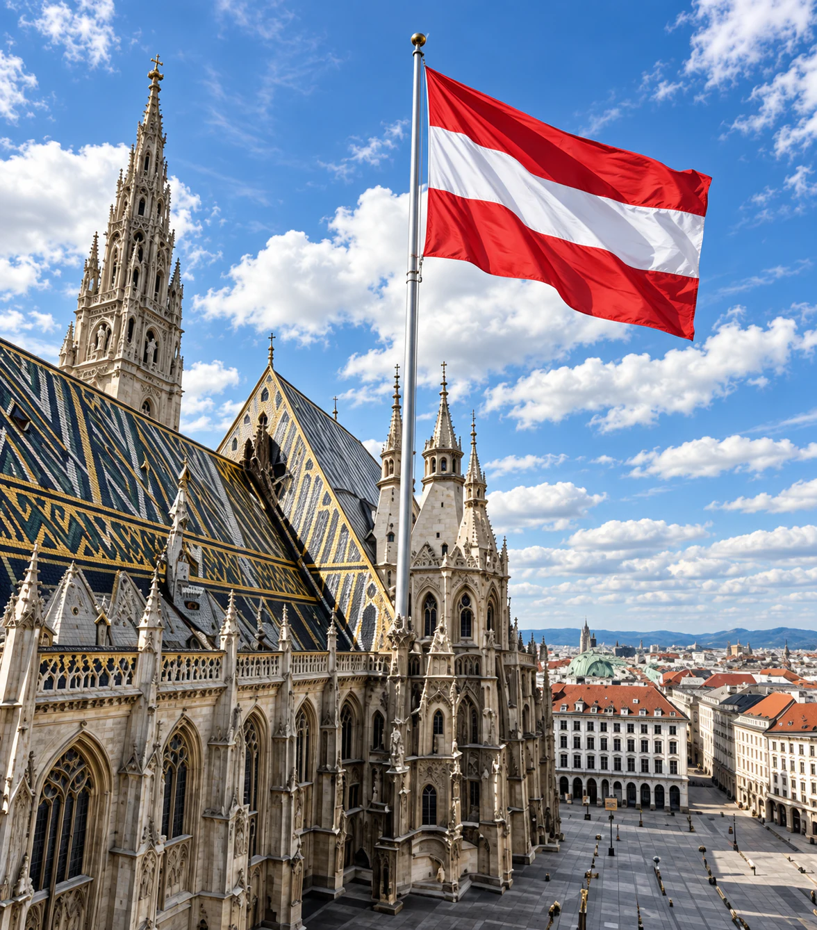 Nhà thờ tại Vienna và quốc kỳ Áo, điểm đến của lô hàng