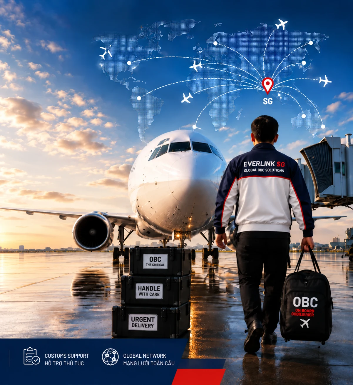 Courier Everlink SG tại sân bay cùng lô hàng OBC